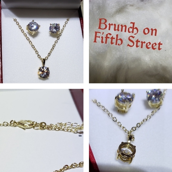 NEW 14K Gold Vermeil Diamond Sim Necklace Earring Set Statement Classic Luxury - Picture 6 of 9